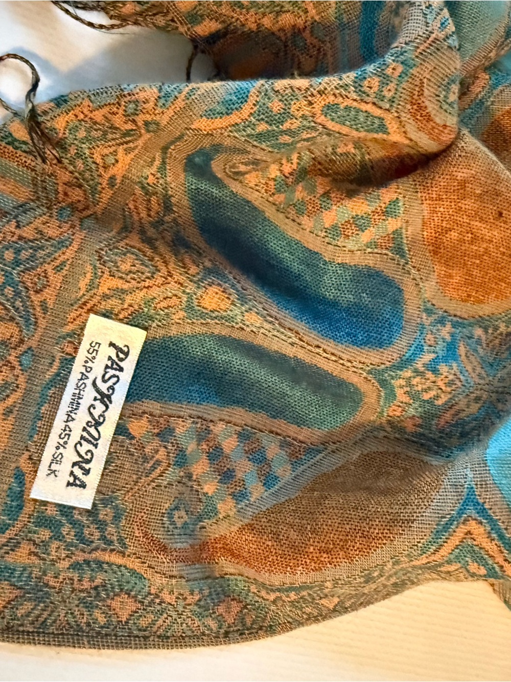 pashmina Stunning Silk Blend Teal and Gold Paisley Woven Shawl Scarf Wrap - Picture 5 of 5